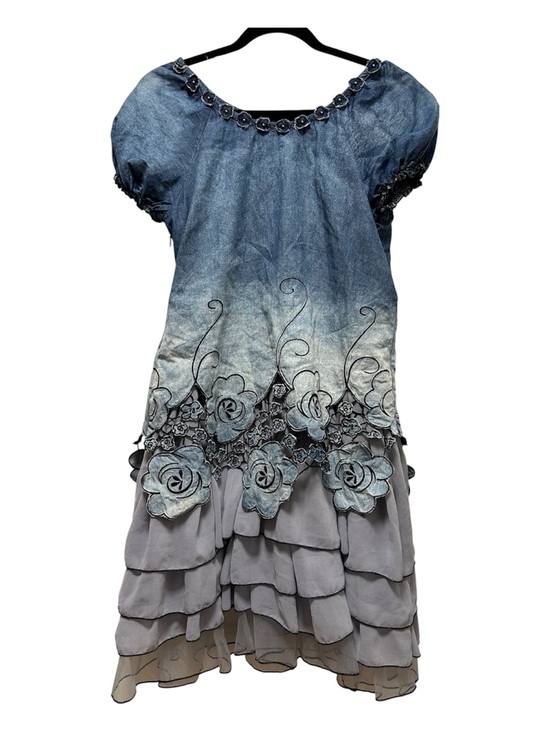 Dresses & Skirts - Blue Ombre Floral Appliqué Tiered Dress